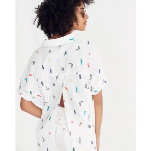 Madewell Summer Friday Embroidered Courier Button-Back Shirt Size Large